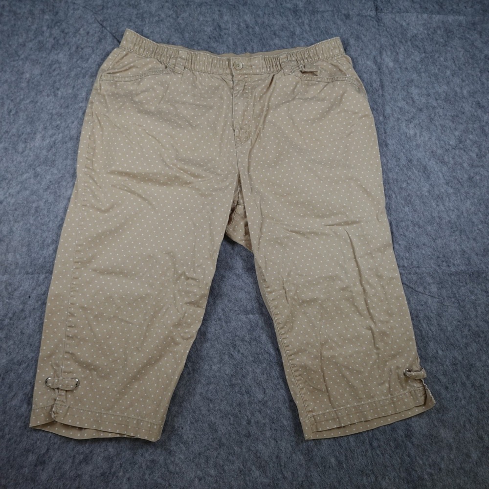 Catherines Pants Women 0X Tan Polka Dot Star Print Cropped Elastic Waistband